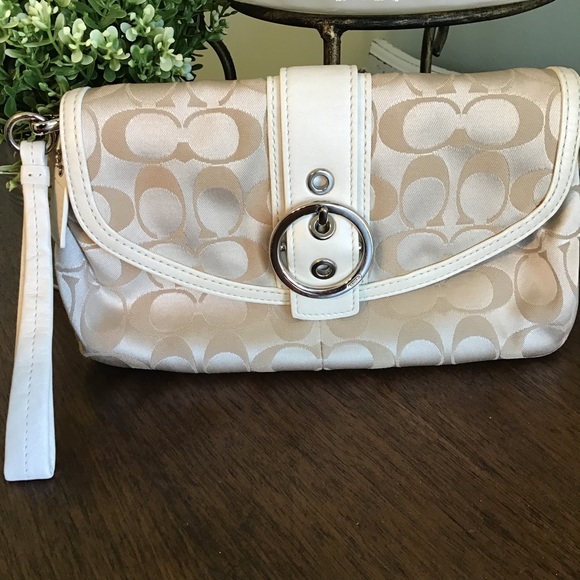 Coach Handbags - Sateen signature Coach Clutch, Like New!